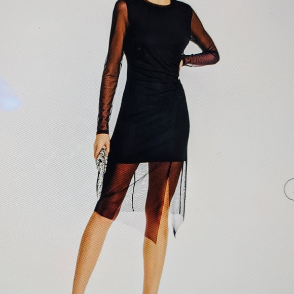 AQUA Dress Sexy Glam Illusion Ruched Knit & Sheer Mini NWT Sz XS - Picture 8 of 15